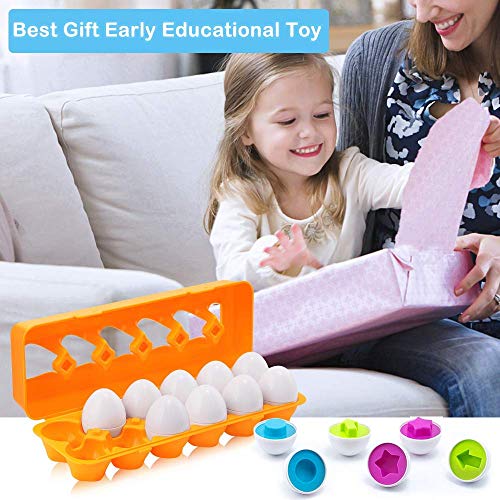 BYBOT 12 Piezas Rompecabezas de Huevos Color y Forma Juguetes Educativos, Montessori Rompecabezas de Juguete Desarrollar Las Habilidades Motoras y Percepción de Niños