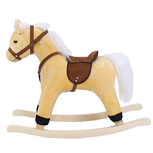 Caballito Balancín Caballo Balancín de Juguete Balancin Peluche Infantil Caballito Balancin para Bebé, con Base de Madera Maciza(Beige)