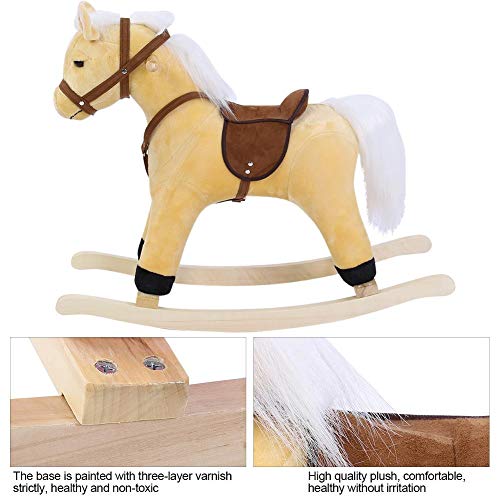 Caballito Balancín Caballo Balancín de Juguete Balancin Peluche Infantil Caballito Balancin para Bebé, con Base de Madera Maciza(Beige)