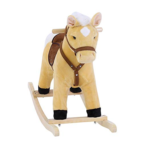 Caballito Balancín Caballo Balancín de Juguete Balancin Peluche Infantil Caballito Balancin para Bebé, con Base de Madera Maciza(Beige)