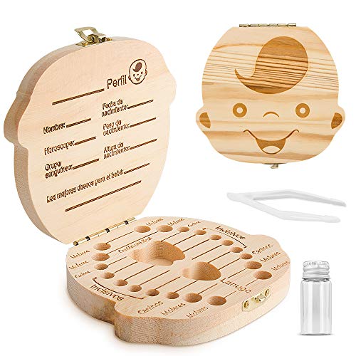 Caja para guardar dientes para niños y niñas, Regalo para niños en madera de souvenir, Acumulación de dientes (Niño)