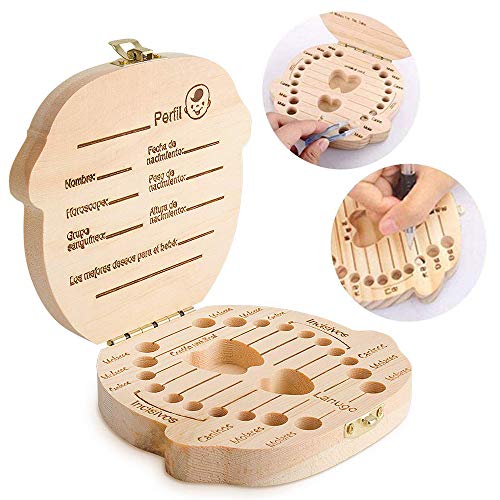 Caja para guardar dientes para niños y niñas, Regalo para niños en madera de souvenir, Acumulación de dientes (Niño)