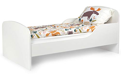 Cama Infantil de Madera 140/70 Cama Para Niños Marco de Cama Colchón Cómodo Alta Validad Vuarto de Niños Muebles Para Niños Dormitorio Blanco