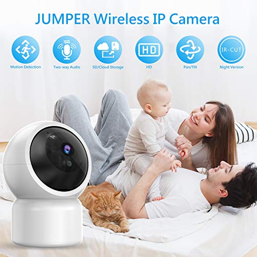 Cámara Bebé 1080P Cámara IP, JUMPER Cámara de Seguridad Wlan Pan/Tilt ONVIF IP Cam P2P Cámara de Red Monitor de Bebé Audio de 2 Vías la Visión Nocturna Detección de movimiento