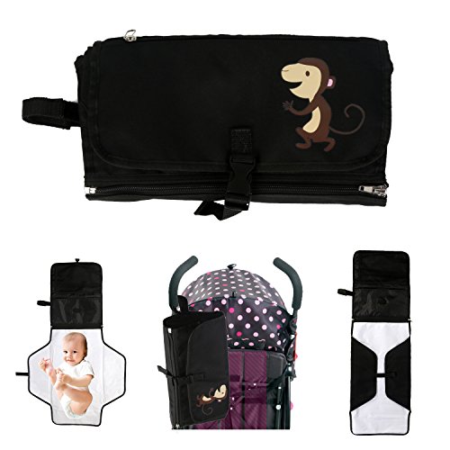 Cambiador Bebé Portátil Cojín del Pañal del Bebé Plegable Kit Cambiador de Viaje con Bolsillos de Almacenamiento para Fuera de Casa (Negro) -Duomishu