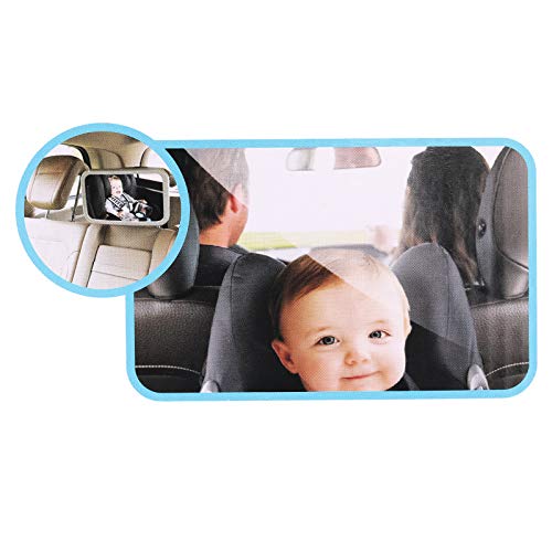 CAMWAY Baby Car Mirror 11.8 x 7.5 in Large Safety Espejo de asiento Vista amplia Inastillable Ajuste de 360 ° Espejo de bebé estable con coche Visera parasol Organizador