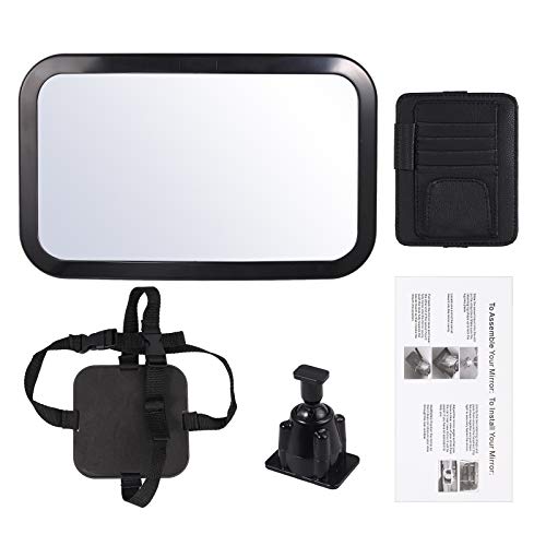 CAMWAY Baby Car Mirror 11.8 x 7.5 in Large Safety Espejo de asiento Vista amplia Inastillable Ajuste de 360 ° Espejo de bebé estable con coche Visera parasol Organizador