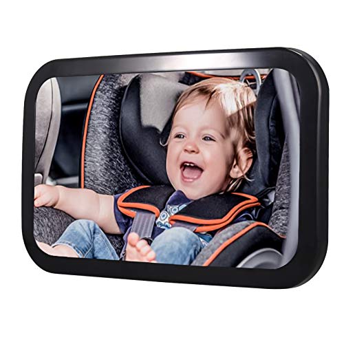 CAMWAY Baby Car Mirror 11.8 x 7.5 in Large Safety Espejo de asiento Vista amplia Inastillable Ajuste de 360 ° Espejo de bebé estable con coche Visera parasol Organizador