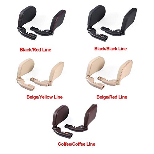 Car Seat Neck Headrest Pillow Adjustable Travel Headrest PU Leather Car Safety Seat Pillow Cushion(Black+Black Line)