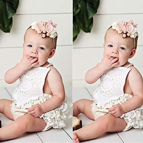 Carolilly Mono Bebé Niña Vestido Tirantes Verano sin Manga Recién Nacido Body de Algodón con Encaje (0 a 24 Meses)