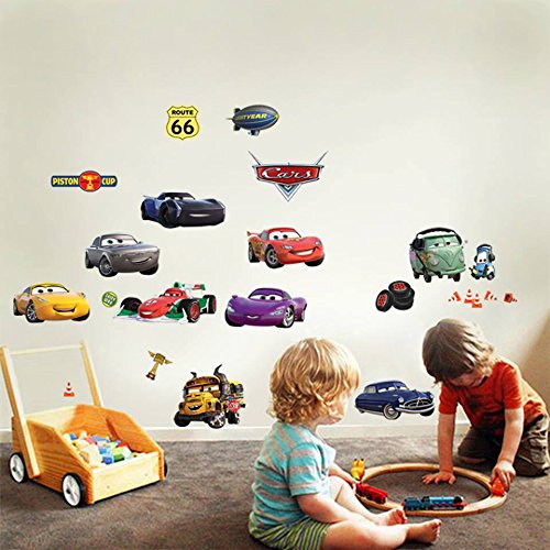 Cars 3D Cartoon pegatinas de pared para dormitorios niños y niñas etiqueta mural Tamaño: Grande 76 cm X 72 cm