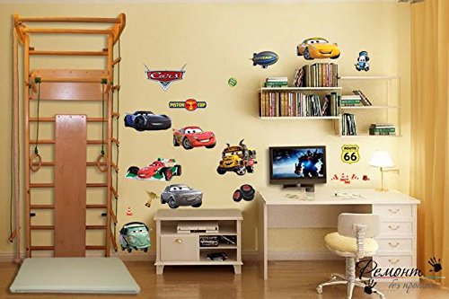 Cars 3D Cartoon pegatinas de pared para dormitorios niños y niñas etiqueta mural Tamaño: Grande 76 cm X 72 cm