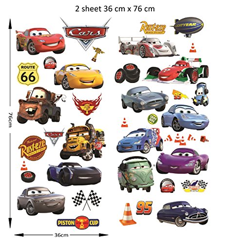 Cars 3D Cartoon pegatinas de pared para dormitorios niños y niñas etiqueta mural Tamaño: Grande 76 cm X 72 cm