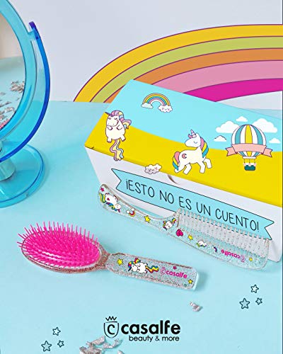 Cepillo detangler + peine Casalfe Unicornios y brilli brilli purpurina