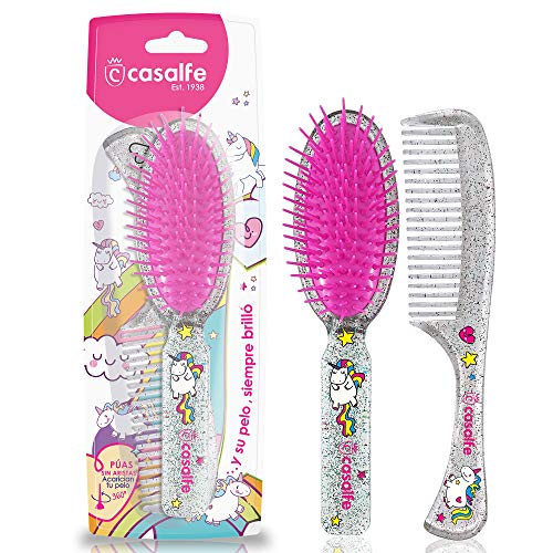 Cepillo detangler + peine Casalfe Unicornios y brilli brilli purpurina