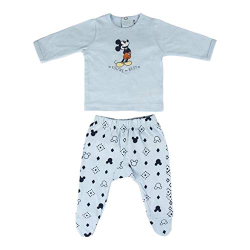 Cerdá Conjunto Ropa Disney Bebe de Mickey Mouse Juego de Pijama, Azul Claro, 0 Meses para Bebés