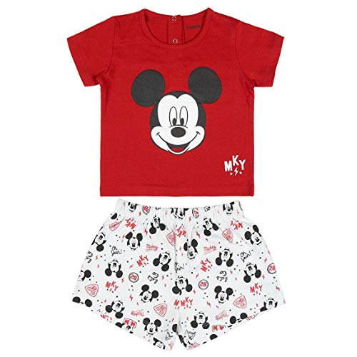 Cerdá Pijama Niño 3 Años de Mickey Mouse-Camiseta + Pantalon de Algodón-Color Rojo Juego Unisex bebé