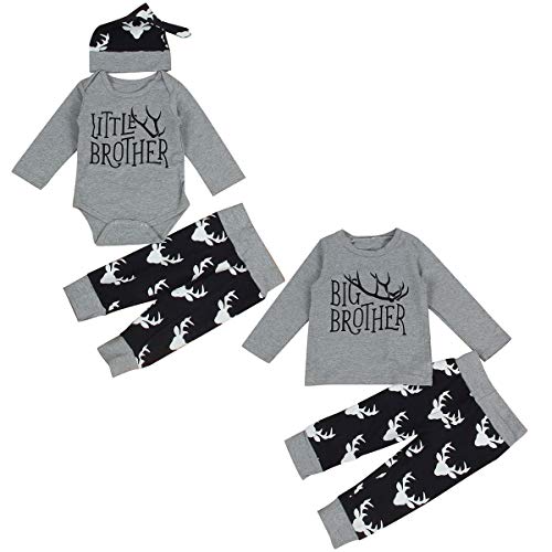 Chennie Niño recién Nacido Baby Boy Hermanos Hermanos Big Brother Little Brother Deer Romper (Color : Gray, Size : Little Bro 6-12M)