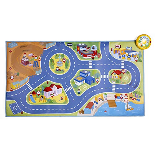 Chicco - Alfombra de juegos de coches interactiva, con luces y sonidos de la vida urbana, 110 cm, incluye coche Turbo Touch