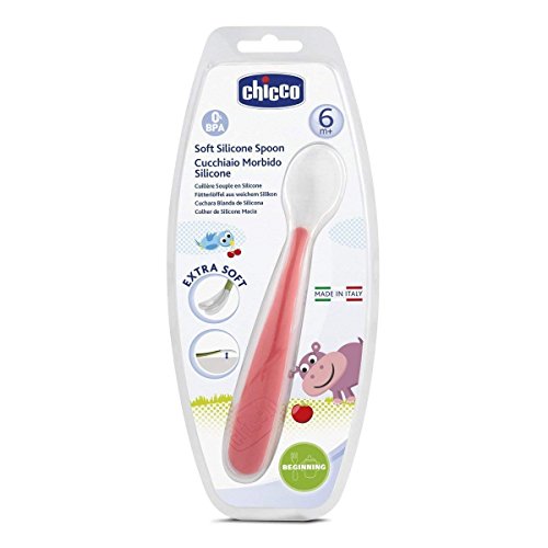 CHICCO beikost Start-Set – Juego infantil de iniciación Aprendizaje Juego platos térmica, Cucharita infantil (silicona, vaso calentadora con pitorro Super Soft Silicona, sin BPA)