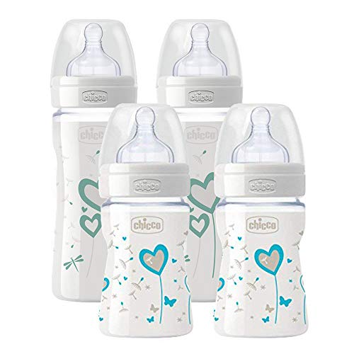 CHICCO biberones de cristal, Juego de 4 (2 x 240ml + 2 x 150ml) Fabricado en Italia