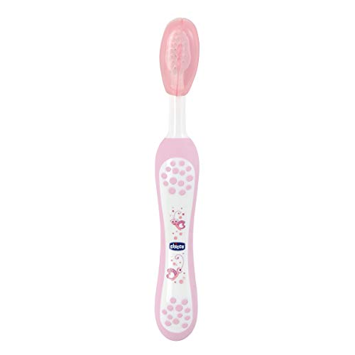 Chicco - Cepillo Dental Divertido con Cerdas Suaves para 6-36 Meses, Color Rosa, 12 Meses