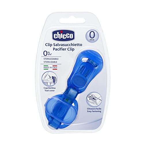 Chicco - Clip portachupete con protegechupetes integrado, color azul