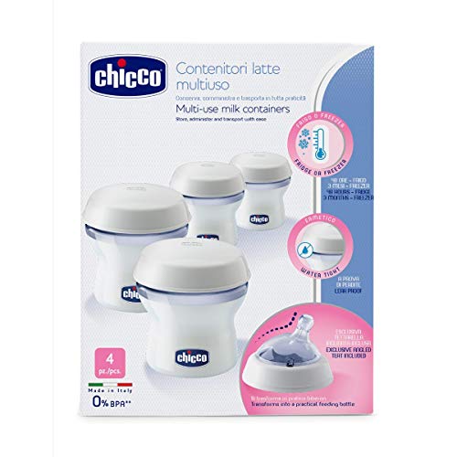 Chicco - Contenedores leche materna con rosca y tetina, 4 unidades