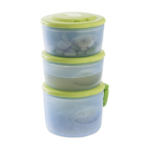 Chicco Easy Meal - Pack de tres recipientes porta papilla encajables entre ellos, 180ml y 300ml, 6m+