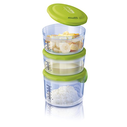 Chicco Easy Meal - Pack de tres recipientes porta papilla encajables entre ellos, 180ml y 300ml, 6m+