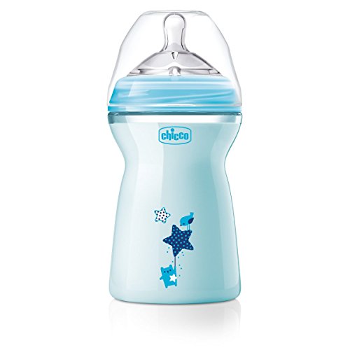 Chicco NaturalFeeling - Biberón con tetina especial para lactancia mixta, flujo rápido, 330 ml, 6 m+, azul