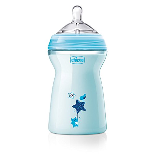 Chicco NaturalFeeling - Biberón con tetina especial para lactancia mixta, flujo rápido, 330 ml, 6 m+, azul