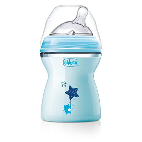 Chicco NaturalFeeling - Biberón con tetina inclinada especial para lactancia mixta, flujo medio, 250 ml, 2 m+, azul