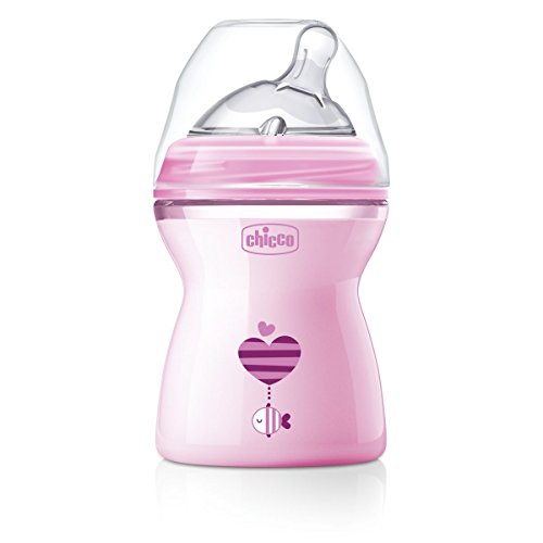 Chicco NaturalFeeling - Biberón con tetina inclinada especial para lactancia mixta, flujo medio, 250 ml, 2 m+, rosa