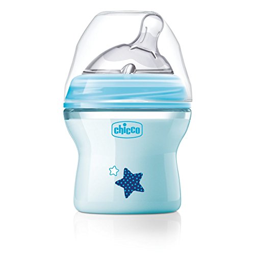 Chicco NaturalFeeling - Biberón con tetina inclinada especial para lactancia mixta, flujo normal, 150 ml, 0 m+, azul