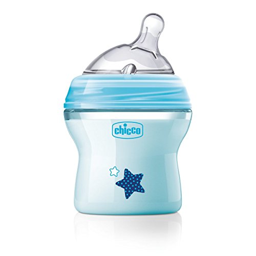 Chicco NaturalFeeling - Biberón con tetina inclinada especial para lactancia mixta, flujo normal, 150 ml, 0 m+, azul