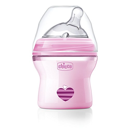 Chicco NaturalFeeling - Biberón con tetina inclinada especial para lactancia mixta, flujo normal, 150 ml, 0 m+, rosa