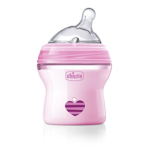 Chicco NaturalFeeling - Biberón con tetina inclinada especial para lactancia mixta, flujo normal, 150 ml, 0 m+, rosa