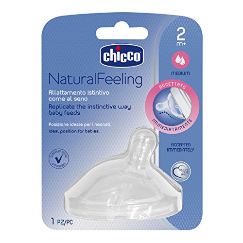 Chicco NaturalFeeling - Tetina inclinada de silicona con flujo medio para bebé de 2 meses en adelante, 1 unidad