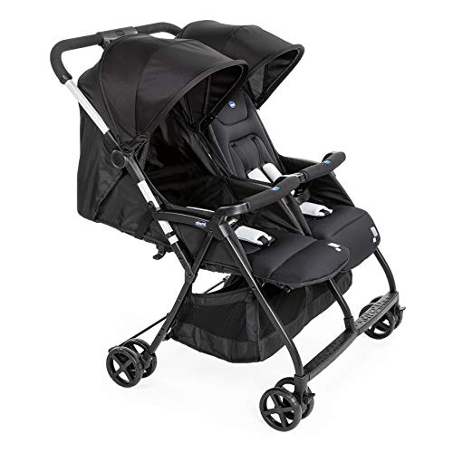 Chicco OHlala Twin - Silla de paseo gemelar, muy ligera y compacta, solo 8 kg, gemelos mellizos o hermanos, color negro (Black Night)