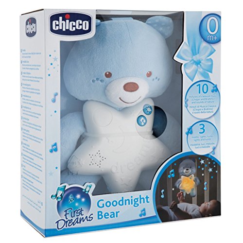 Chicco - Panel De Cuna Osito Buenas Noches, Suave Osito De Peluche Con Luces Y Melodías, Color Azul