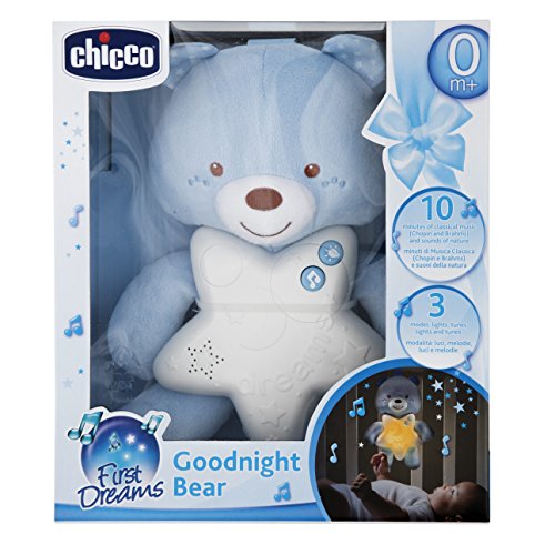 Chicco - Panel De Cuna Osito Buenas Noches, Suave Osito De Peluche Con Luces Y Melodías, Color Azul