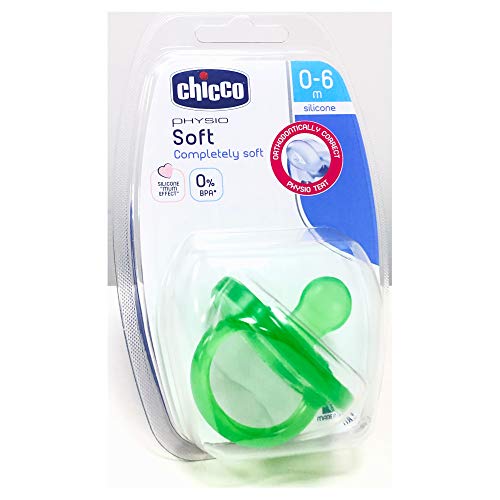 Chicco Phisio Soft - Chupete todogoma de silicona para 0-6 meses, color verde o morado - surtido