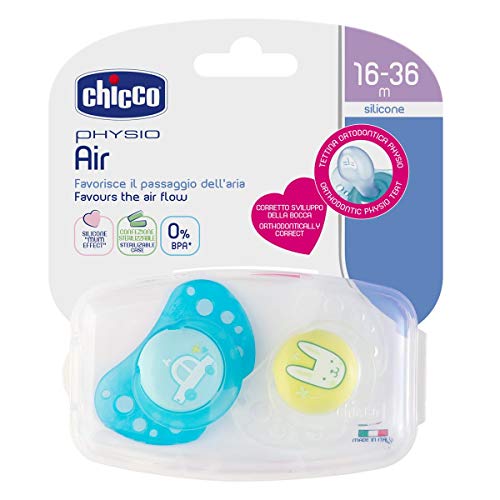 Chicco Physio Air - Pack de 2 chupetes de silicona para 16-36 meses, modelos aleatorios, color azul