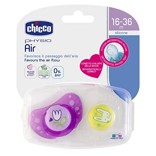 Chicco Physio Air - Pack de 2 chupetes de silicona para 16-36 meses, modelos aleatorios, color rosa