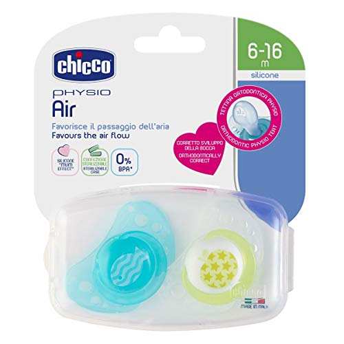 Chicco Physio Air - Pack de 2 chupetes de silicona para 6-16 meses, modelos aleatorios, color azul