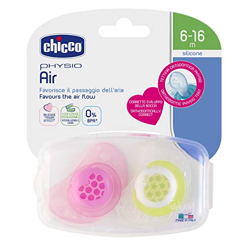 Chicco Physio Air - Pack de 2 chupetes de silicona para 6-16 meses, modelos aleatorios, color rosa