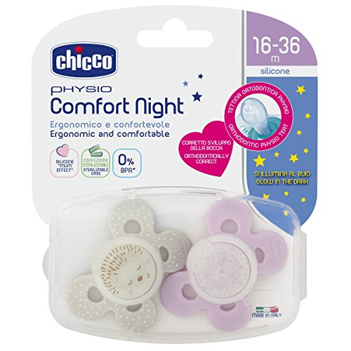 Chicco Physio Comfort - Pack de 2 chupetes de silicona 16-36 m, color rosa (diseños surtidos)