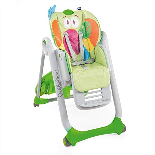 Chicco Polly 2 Start Trona y hamaca transformable y compacta, con 4 ruedas y freno, de 0 a 3 años, diseño loro verde (Parrot)