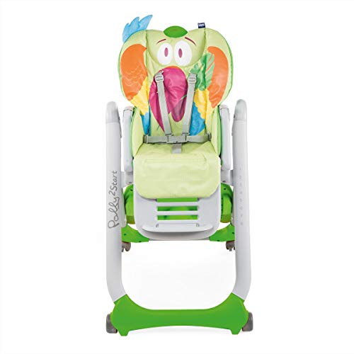 Chicco Polly 2 Start Trona y hamaca transformable y compacta, con 4 ruedas y freno, de 0 a 3 años, diseño loro verde (Parrot)